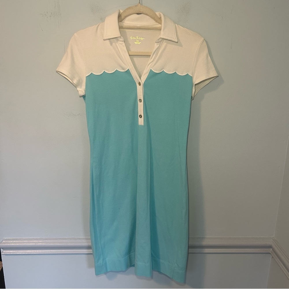 Lilly Pulitzer Light Blue Ibiza White Scallop Tondo Polo Mini Dress Size XS